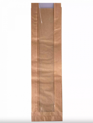 Torba papierowa fałdowa szara z oknem bagietka 590/70/100 1000szt