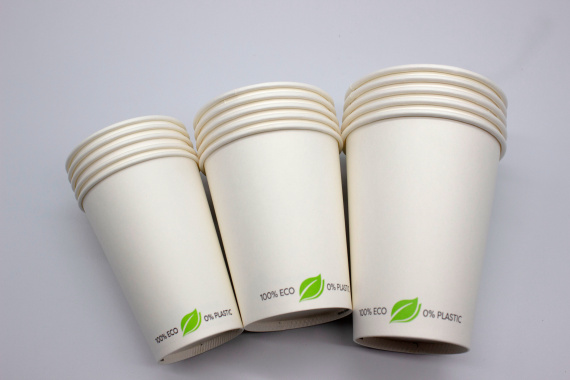 Kubek papierowy BEZ SUP biały napis 100% eco 0% plastic 400ml 90mm