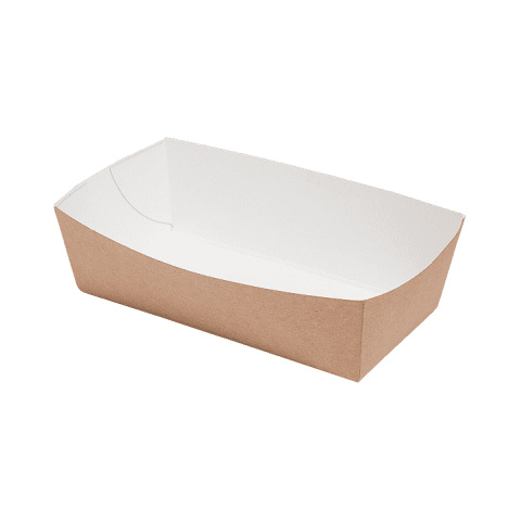 Kraft tacka papierowa SNACK TRAY 4 BOKI 140x70x45 brązowo biała