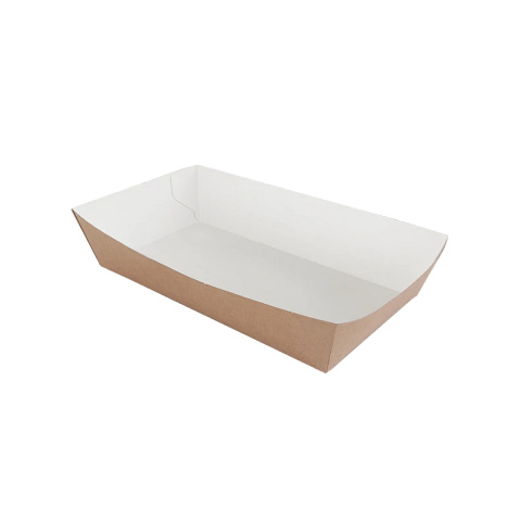 Kraft tacka papierowa SNACK TRAY 4 BOKI 150x85x35 brązowo biała