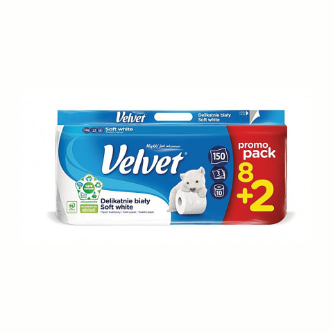 PAPIER TOALETOWY 3W 18,5MB CELULOZA 8+2 ROLEK VELVET