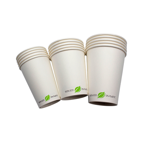 Kubek papierowy BEZ SUP biały napis 100% eco 0% plastic 300ml 80mm