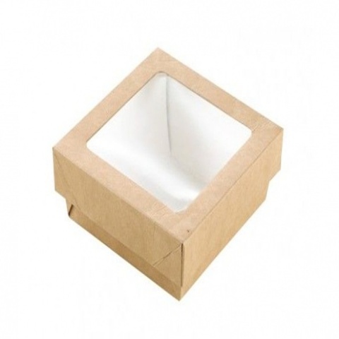 Kraft kartonik zamykany sałatka sushi OKIENKO Z WIECZKIEM 140/140/50 SB2114K50