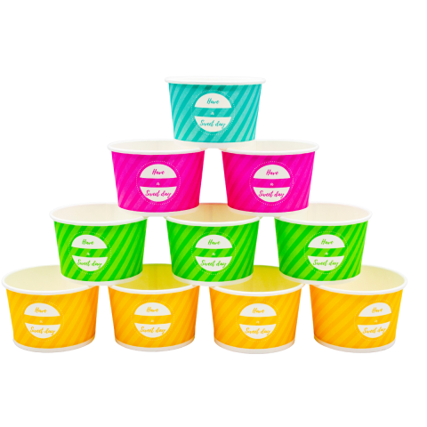 Papierowe miseczki do lodów BEZ SUP mix kolorów 130ml