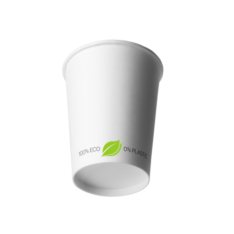 Kubek papierowy BEZ SUP biały napis 100% eco 0% plastic 400ml 90mm